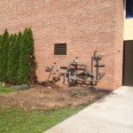 Trees had to be removed to work on the gas lines for the new HVAC units. Don’t worry, they will be replaced!