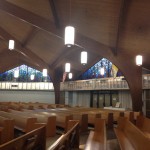 Drywall on the soffits in the church had to be removed to access the duct work so that repairs and modifications could be made.